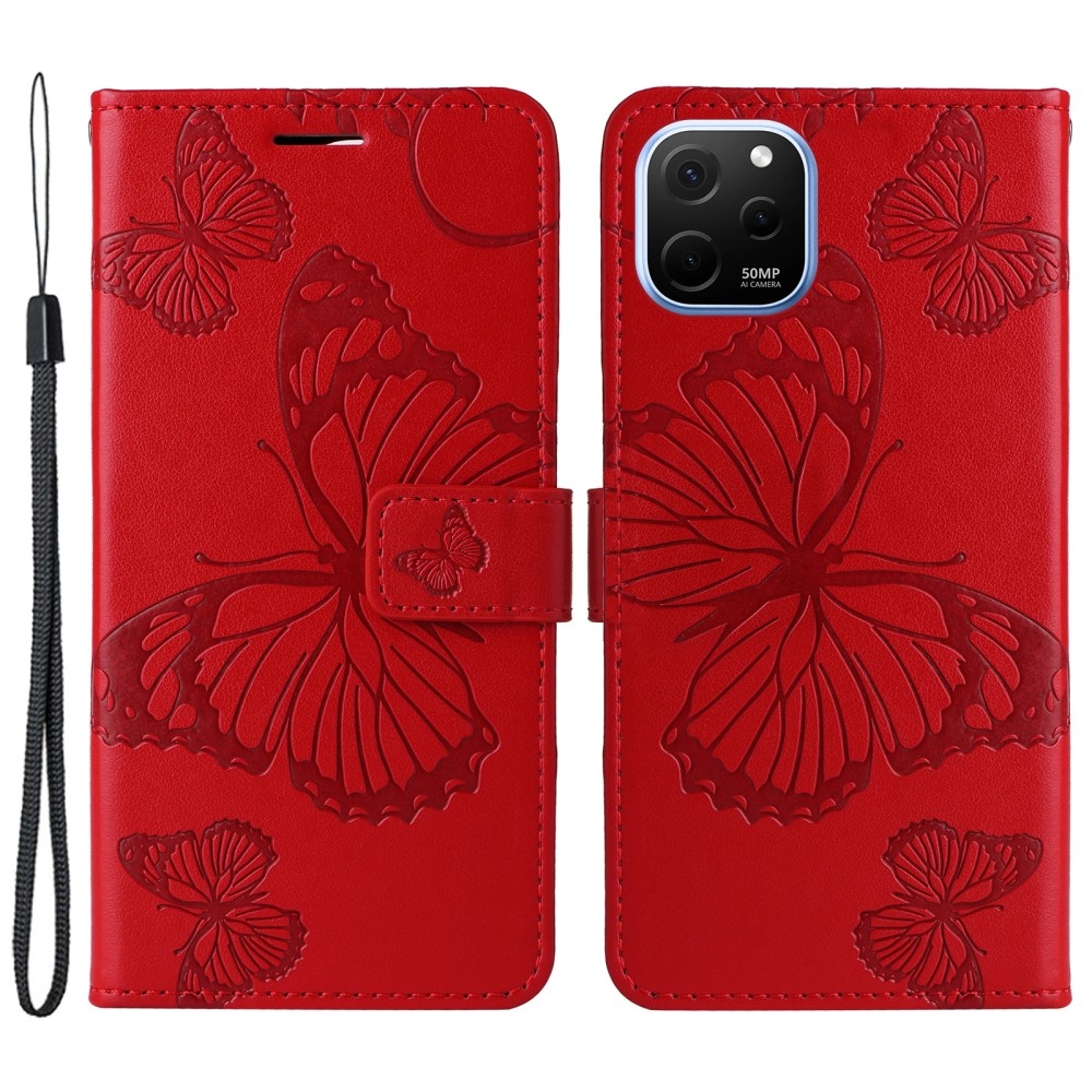 Nagy pillangó könyv tok Huawei Nova Y61-hez - piros