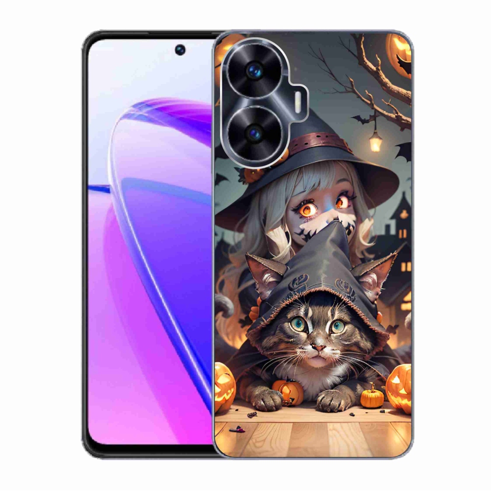 Gél borító mmCase a Realme C55 készülékhez - boszorkány macskával