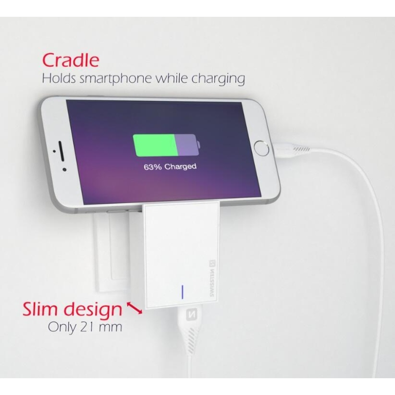 Töltő Swissten SMART IC 3A 3A 2x USB + USB/Lightning kábel MFI 1,2m - fehér