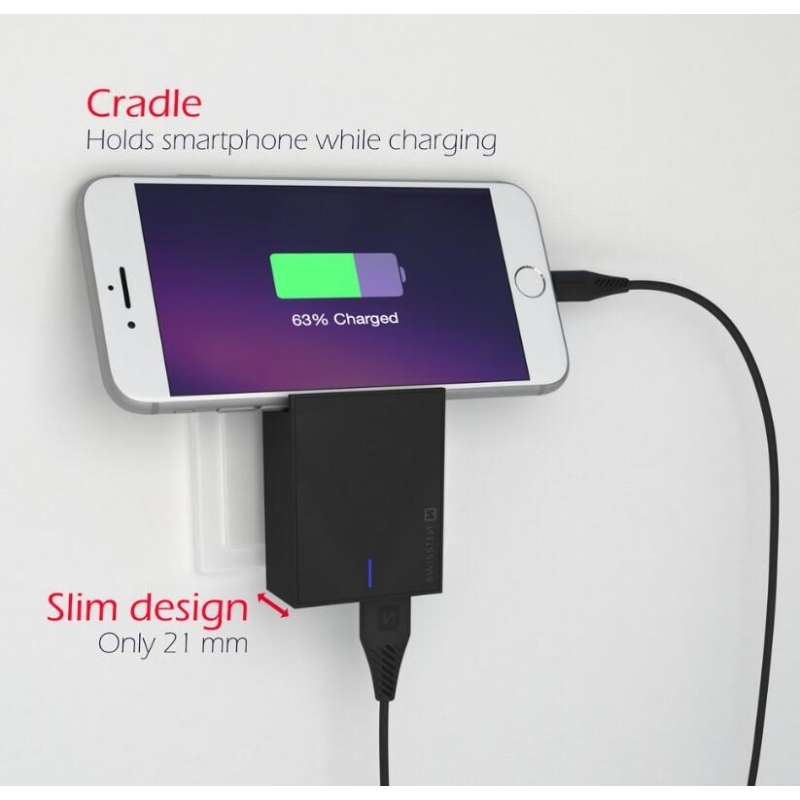 Töltő Swissten SMART IC 3A 3A 2x USB + USB/Lightning kábel MFI 1,2m - fekete