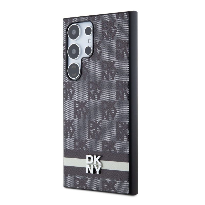 DKNY PU bőr kockás mintás és csíkos hátlapi borító Samsung Galaxy S24 Ultra fekete