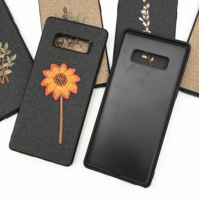Natur zselés tok textil felülettel Samsung Galaxy Note 8-hoz - fekete virág