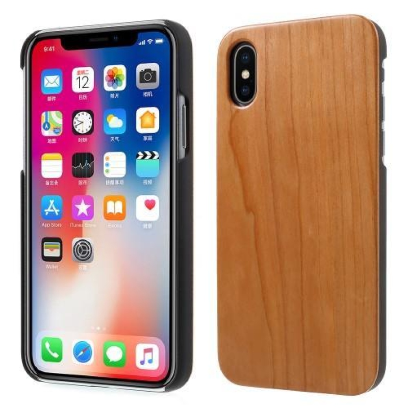 Natur műanyag tok fa hátlappal iPhone X készülékhez - cseresznye