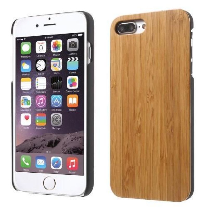 Természetes műanyag tok fából készült hátlappal iPhone 7 Plus és iPhone 8 Plus készülékhez - khaki színű