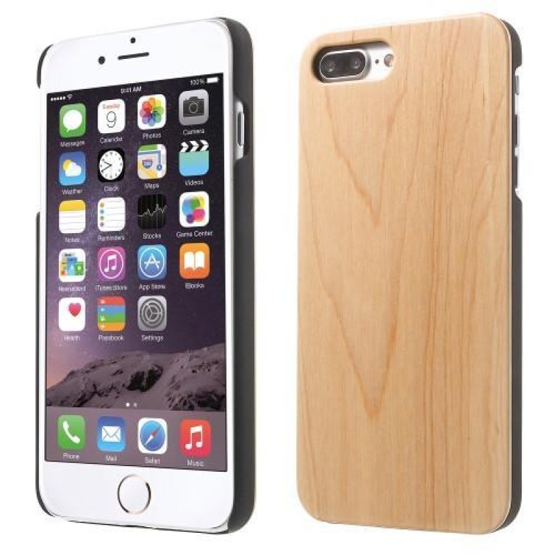 Természetes műanyag tok fa hátlappal iPhone 7 Plus és iPhone 8 Plus készülékhez - világosbarna színben