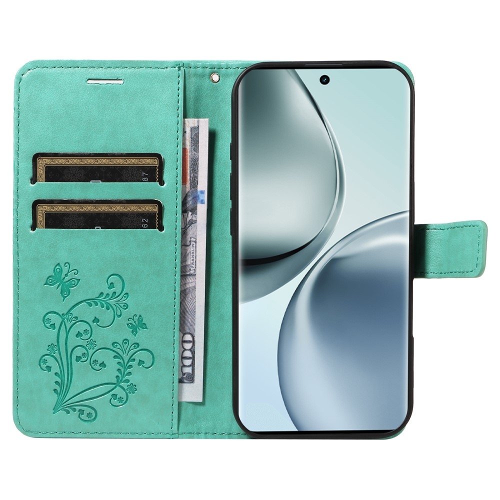 Nagy pillangó könyvtáska a Realme 14 Pro 5G készülékhez - teal színű