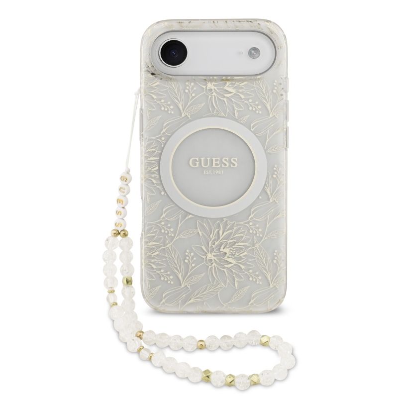 Guess IML Virágok Allover Strap MagSafe hátlapi borító iPhone Air fehérhez