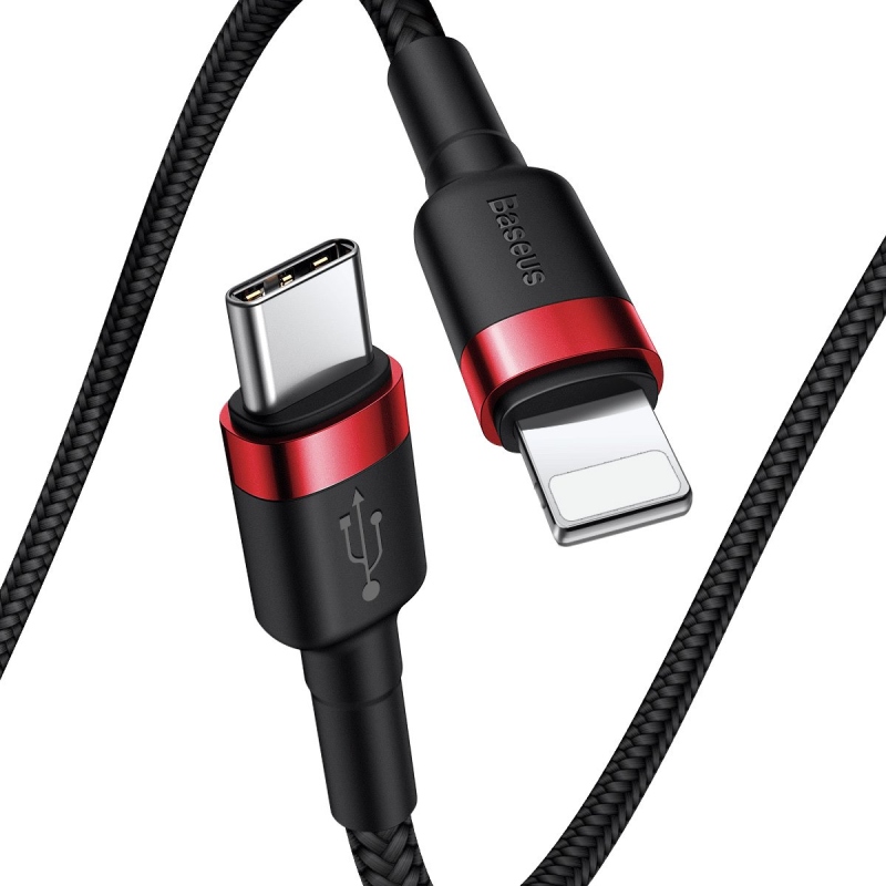 Baseus Cafule adatkábel USB-C - világítás 20W 1m piros/fekete