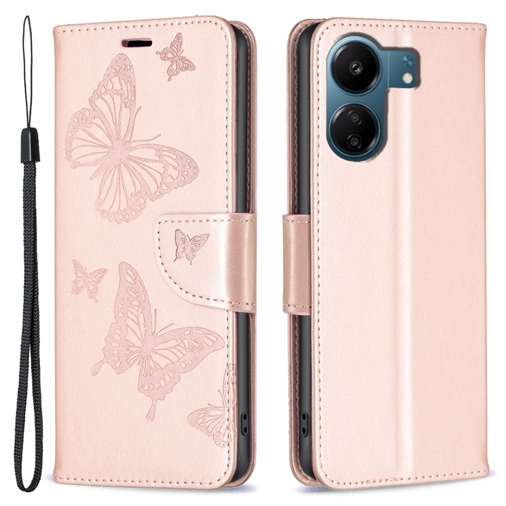 Pillangó könyv tok Xiaomi Poco C65/Redmi 13C 4G/5G - rózsa arany