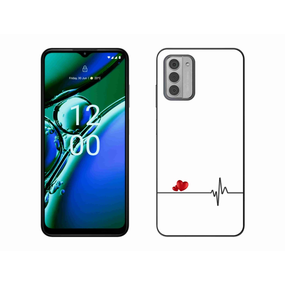 Zselés borító mmCase a Nokia G42 készülékhez - szív és szívverés fehér háttérrel