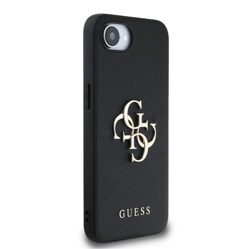 Guess PU szemcsés 4G fém logó hátlap iPhone 16e fekete