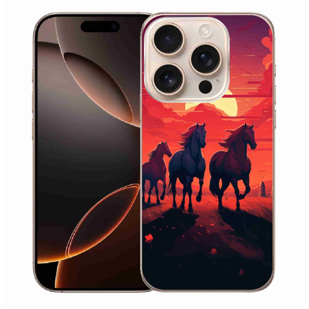 Gél borítás mmCase iPhone 16 Pro Max készülékhez - lovak és naplemente