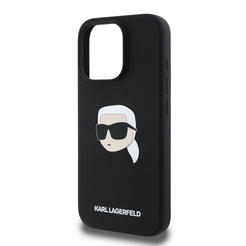 Karl Lagerfeld folyékony szilikon Karl Head MagSafe hátlap iPhone 16 Pro fekete színűre