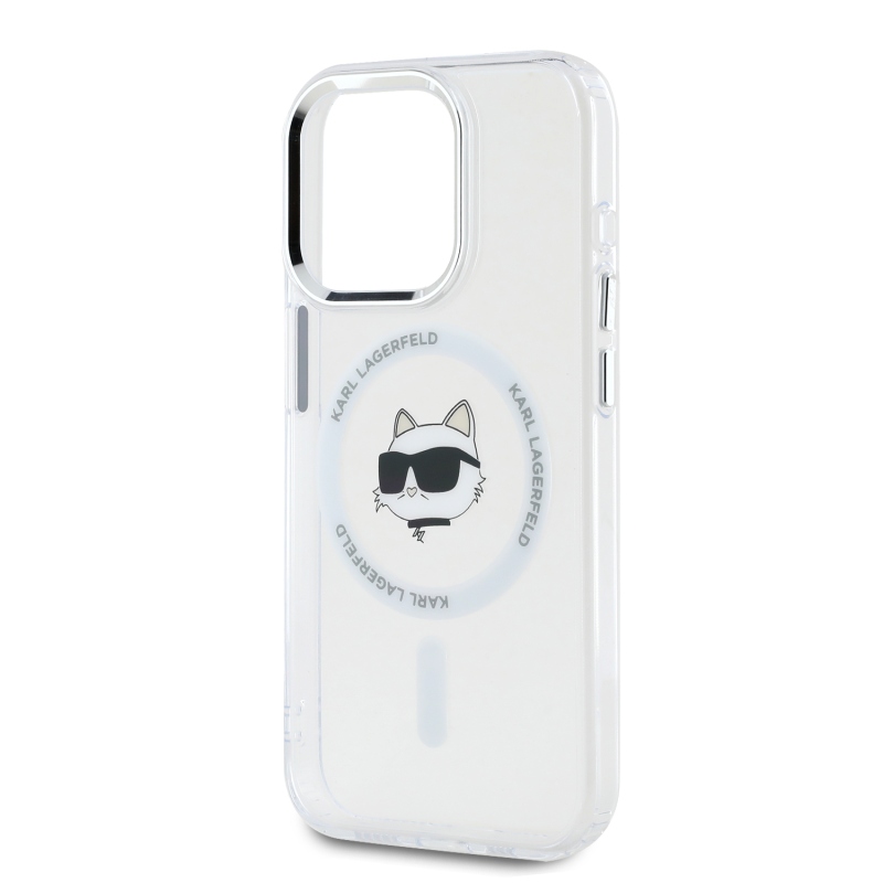 Karl Lagerfeld IML Choupette Head fémkeret MagSafe hátlapi borító iPhone 15 Pro Max-hoz Átlátszó