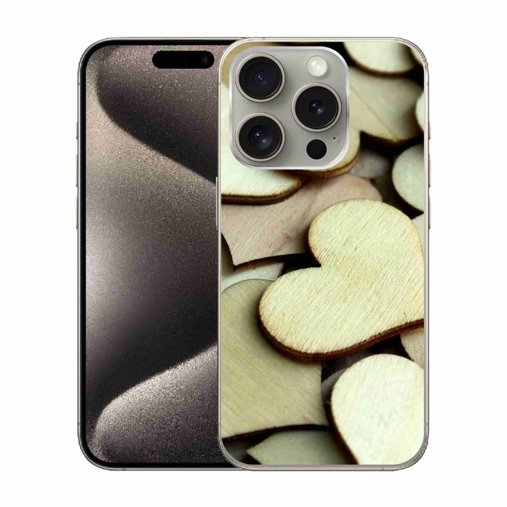 Zselés borítás mmCase iPhone 15 Pro készülékhez - fából készült szívek