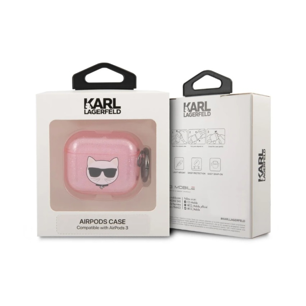 Karl Lagerfeld TPU Glitter Choupette Head tok az Airpods 3 rózsaszínhez