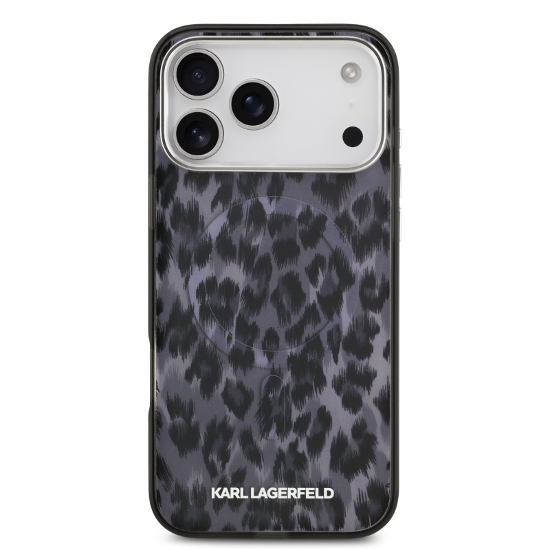 Karl Lagerfeld IML Leopard MagSafe hátlap iPhone 17 Pro Max készülékhez, szürke