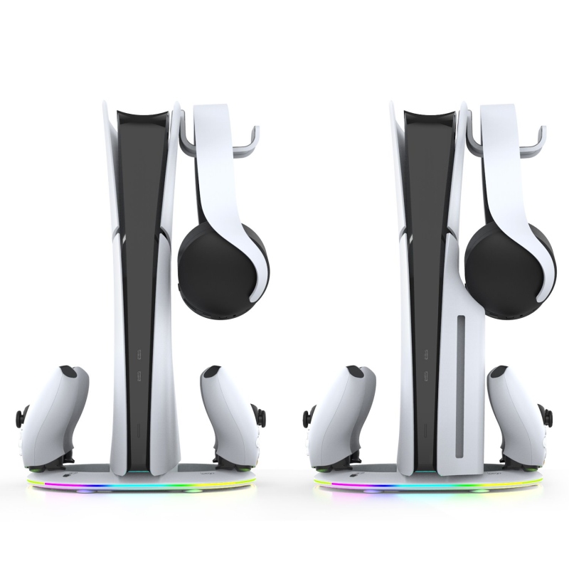 iPega P5S045 Függőleges töltőállvány RGB-vel PS5/PS5 Slim fehér színhez