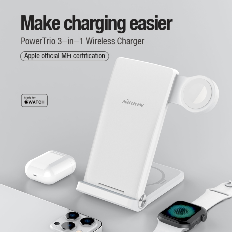 Nillkin PowerTrio 3in1 vezeték nélküli töltő az Apple Watch-hoz Fehér (MFI)