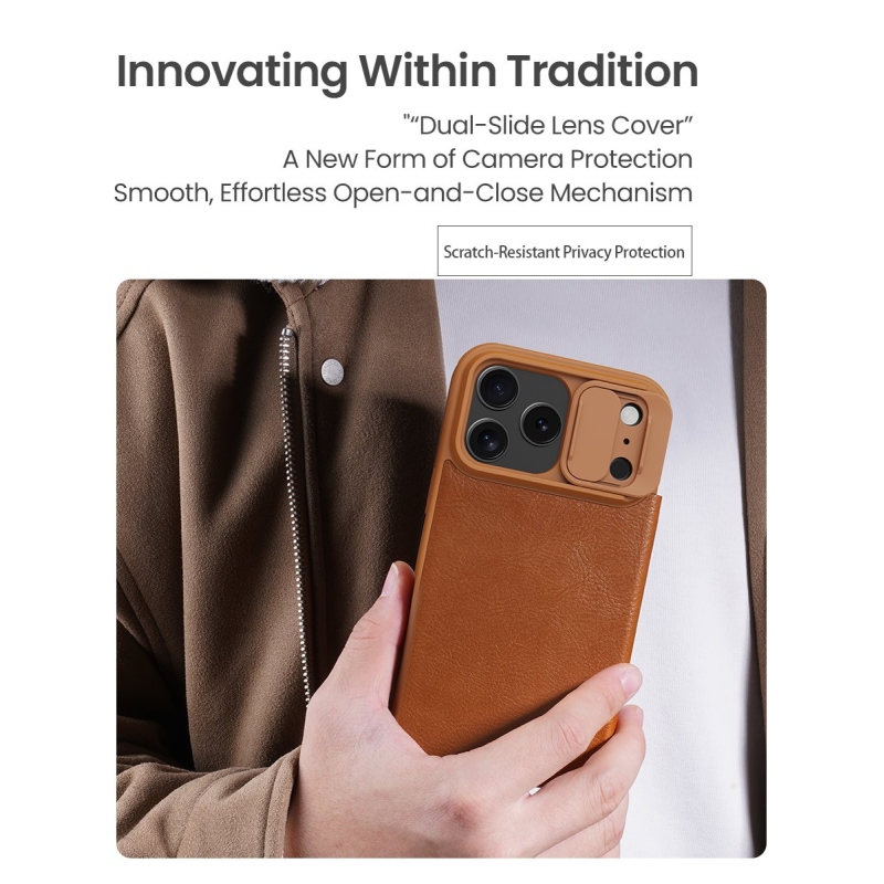 Nillkin Qin Book PRO tok Apple iPhone 17 Pro Max barna színű tokhoz