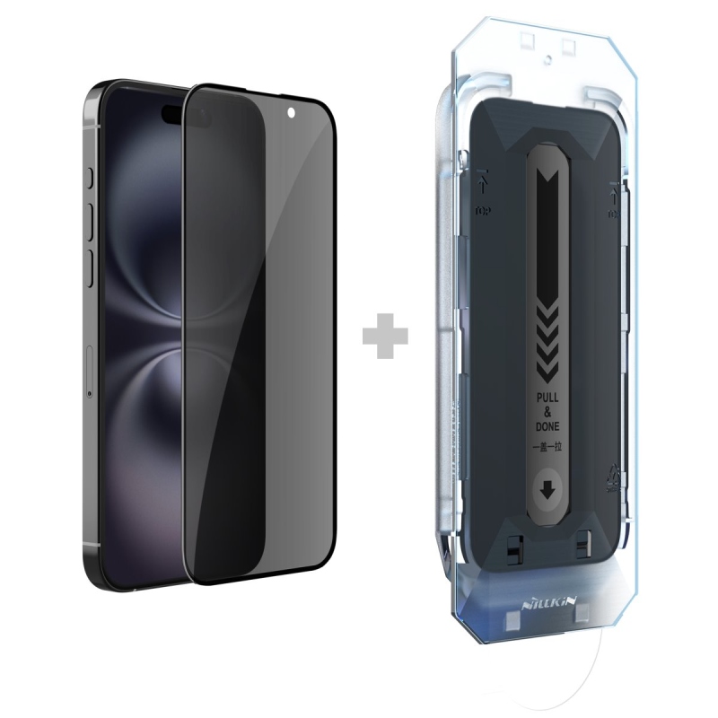 Nillkin Edzett üveg 0.25mm Guardian 2.5D Apple iPhone 16 fekete (applikátorral)