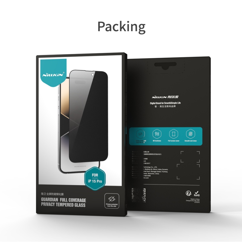 Nillkin edzett üveg 0.33mm Guardian 2.5D az Apple iPhone 15 Pro készülékhez Fekete