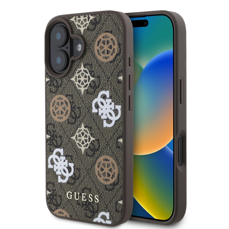 Guess PU 4G Peony MagSafe hátlap iPhone 16-hoz Barna barna