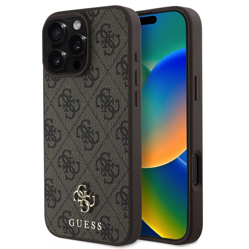 Guess PU 4G kis fém logós MagSafe hátlap iPhone 16 Pro Max barna színű iPhone 16 Pro Max-hoz barna