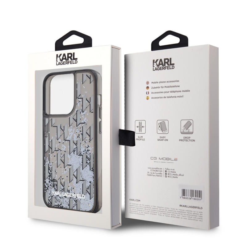 Karl Lagerfeld Liquid Glitter Monogram Monogram Gradient Back Cover az iPhone 14 Pro Max készülékhez Fekete