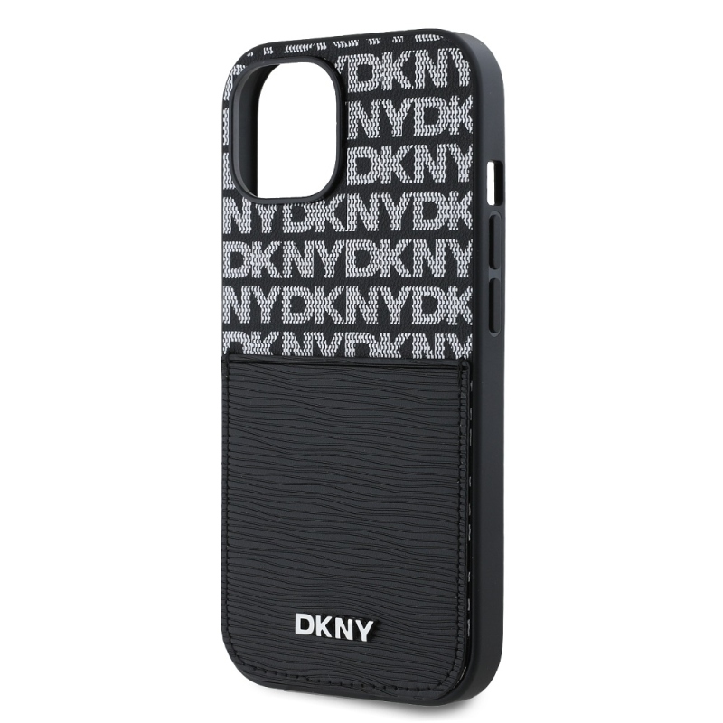 DKNY PU bőr Ismétlődő mintás kártya zseb hátsó borító iPhone 14 Fekete