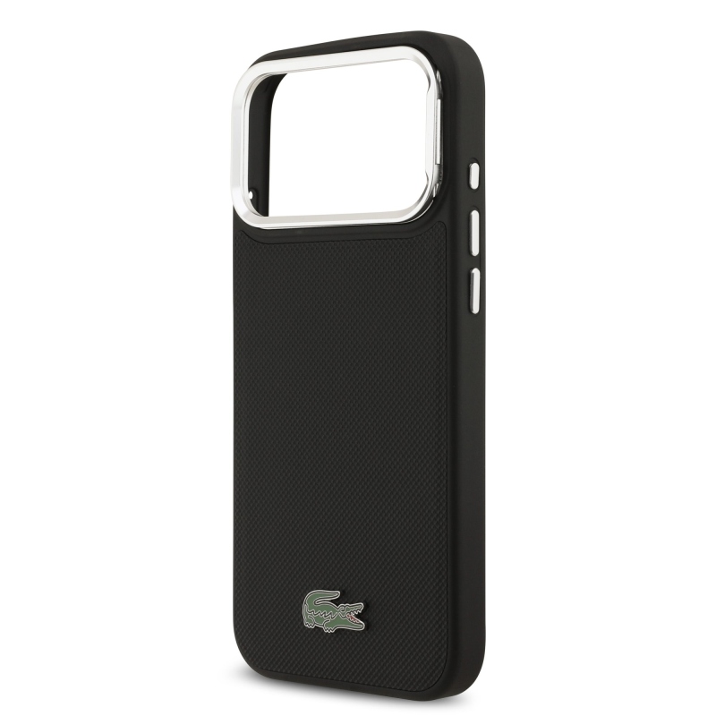 Lacoste Iconic Petit Pique kameraállvány MagSafe hátlapi borító iPhone 17 Pro Max-hoz Fekete