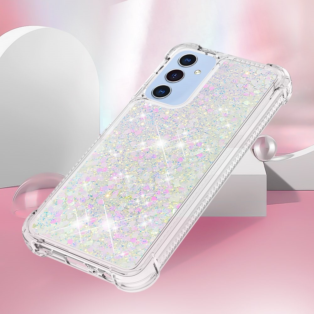Csillogó homokóra zselés tok Samsung Galaxy A26 5G - rózsaszín és ezüst/szívecske