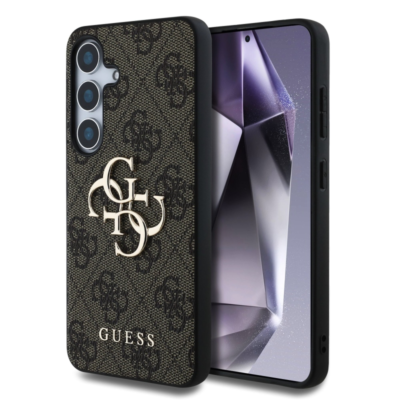 Guess PU 4G fém logó hátlap Samsung Galaxy S25 barna