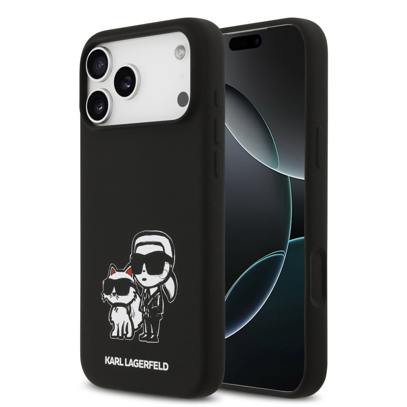 Karl Lagerfeld Liquid Silicone K&CH Sketch MagSafe hátlapi borító iPhone 17 Pro Max-hoz Fekete