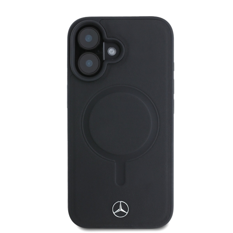 Mercedes Sima bőr MagSafe hátlap iPhone 16 Plus-hoz Fekete