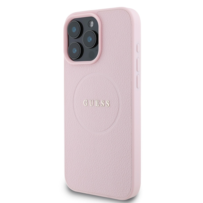 Guess PU szemcsés klasszikus logós MagSafe hátlap iPhone 16 Pro rózsaszínű iPhone 16 Pro számára