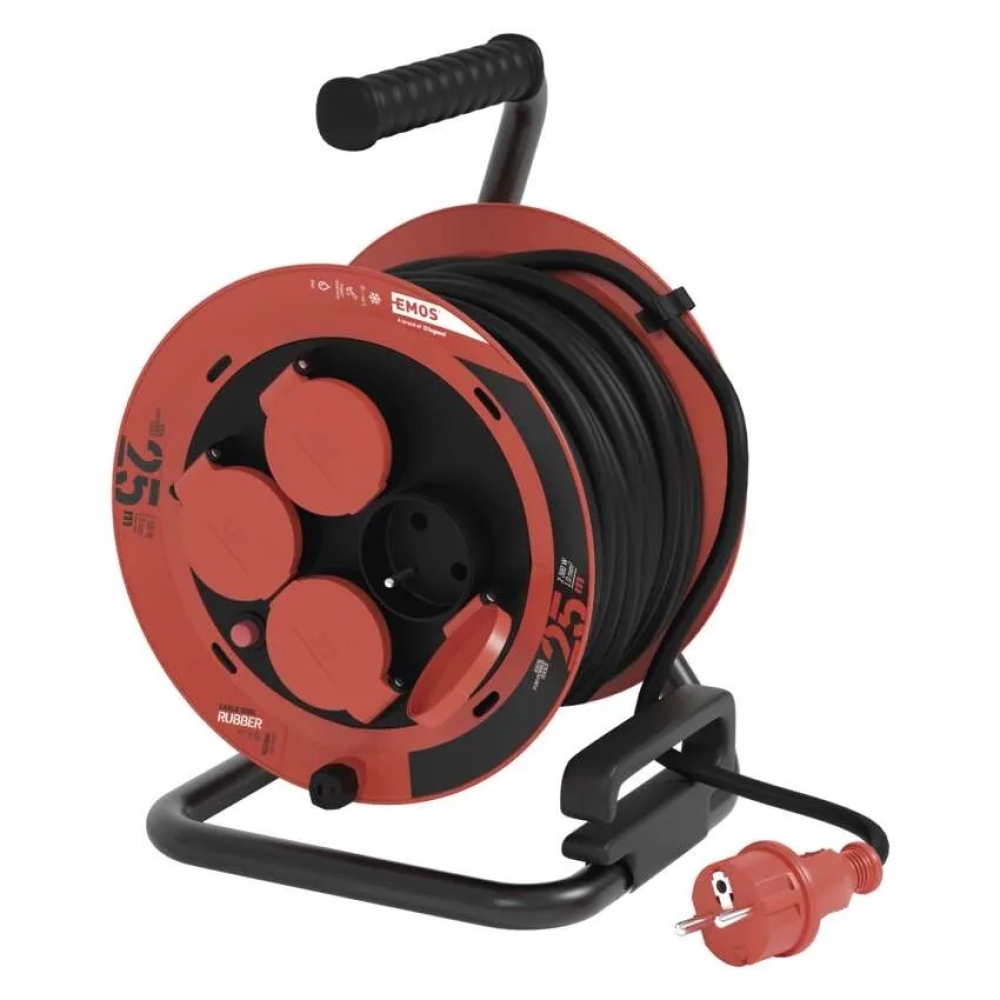 Kültéri hosszabbító kábel dobon 25 m / 4 aljzat / gumi / 230 V / 1,0 mm2 / IP44