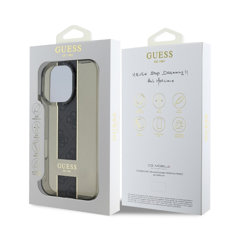 Guess IML Middle 4G csíkos hátlap az iPhone 16 Pro készülékhez Fekete