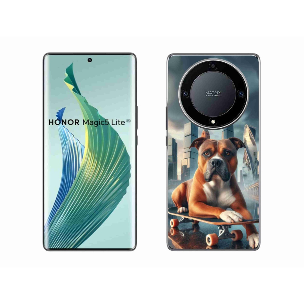 Zselés borítás mmCase a Honor Magic 5 Lite 5G számára - kutya gördeszkán