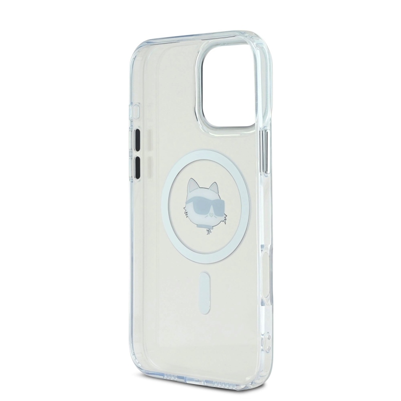Karl Lagerfeld IML Choupette Head fémkeret MagSafe hátlapi borító iPhone 16 Pro Max-hoz Átlátszó