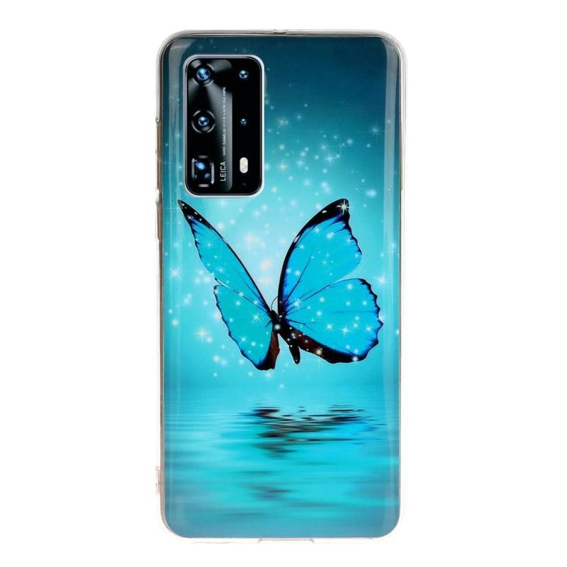 Éjjeli fényes zselés tok a Huawei P40 Pro mobilhoz - kék pillangó
