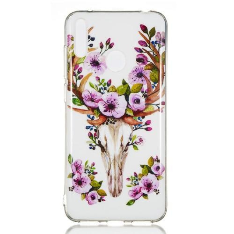 Éjjeli fényes zselés tok mobil Huawei Y7 (2019) - virágos rénszarvas