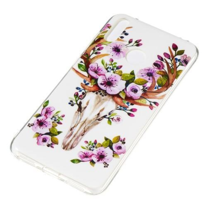 Éjjeli fényes zselés tok mobil Huawei Y7 (2019) - virágos rénszarvas