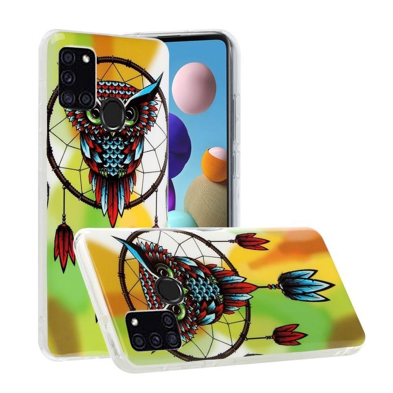 Éjjeli fényes zselés tok mobil Samsung Galaxy A21s - bagoly és álomfogó
