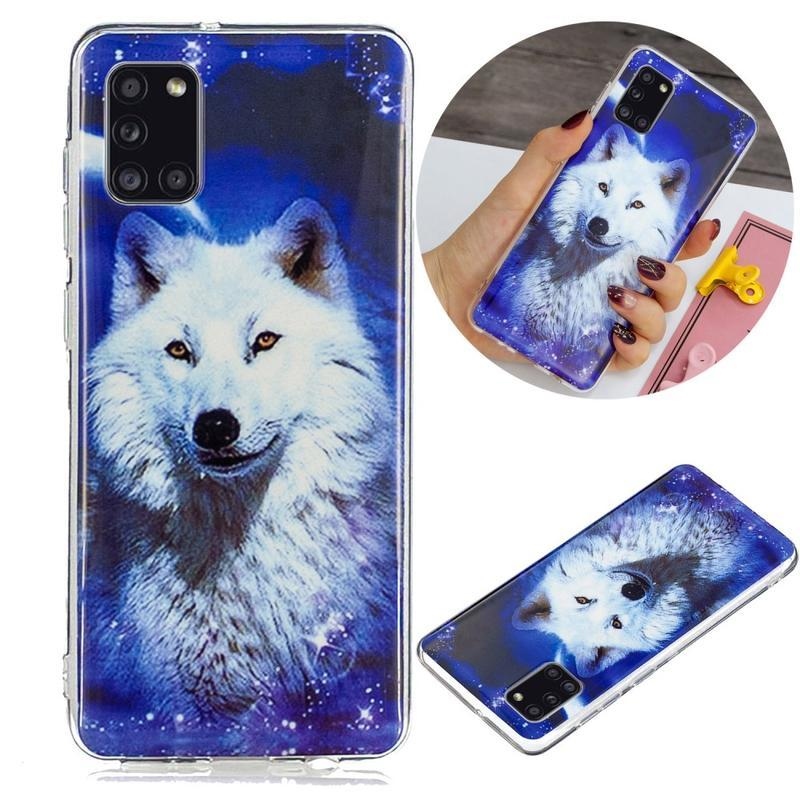 Éjfényes zselés tok mobil Samsung Galaxy A31 - fehér farkas