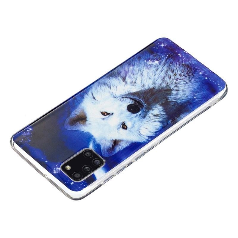 Éjfényes zselés tok mobil Samsung Galaxy A31 - fehér farkas