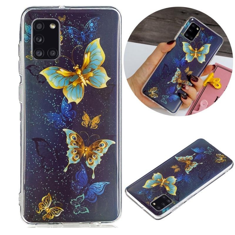 Éjjeli fényes zselés tok mobil Samsung Galaxy A31 - kék és arany pillangó