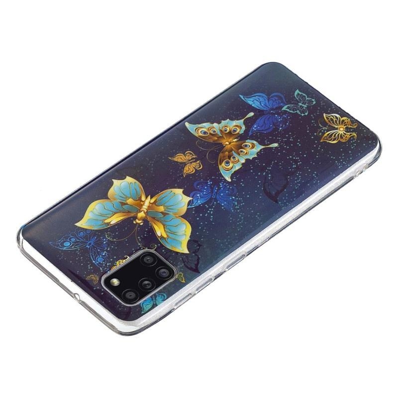 Éjjeli fényes zselés tok mobil Samsung Galaxy A31 - kék és arany pillangó