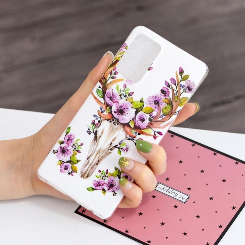 Éjjeli fényes zselés tok mobiltelefonhoz Samsung Galaxy A52 5G/4G/A52s 5G - koponya és virágok