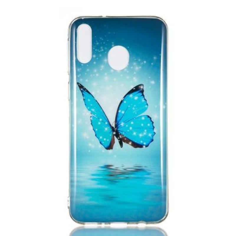 Éjjeli fényes zselés tok mobil Samsung Galaxy M20 - kék pillangó